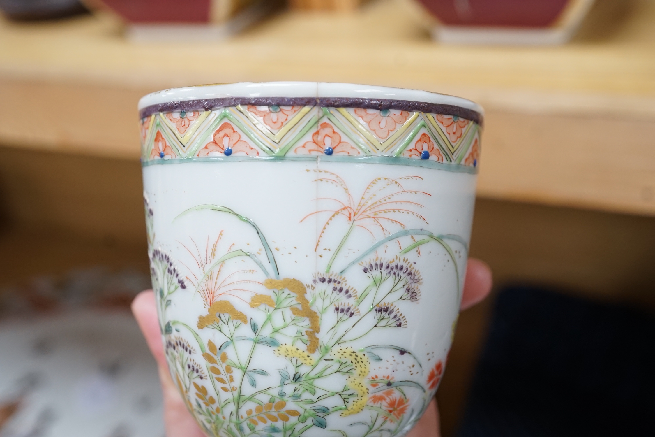 An unusual Japanese porcelain goblet and an 18th century Chinese export blue and white plate